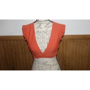 3 For $15 Old Navy Orange Crop Top Sz S Ruffle Detail V-Neck Knit
